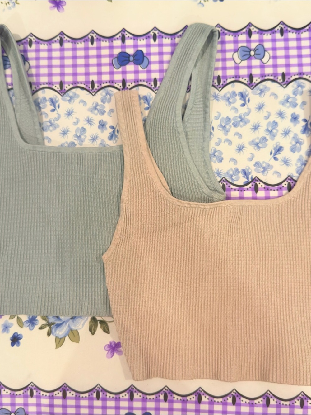 Aritzia Ribbed Crop Tank - x2 Light Blush & Blue